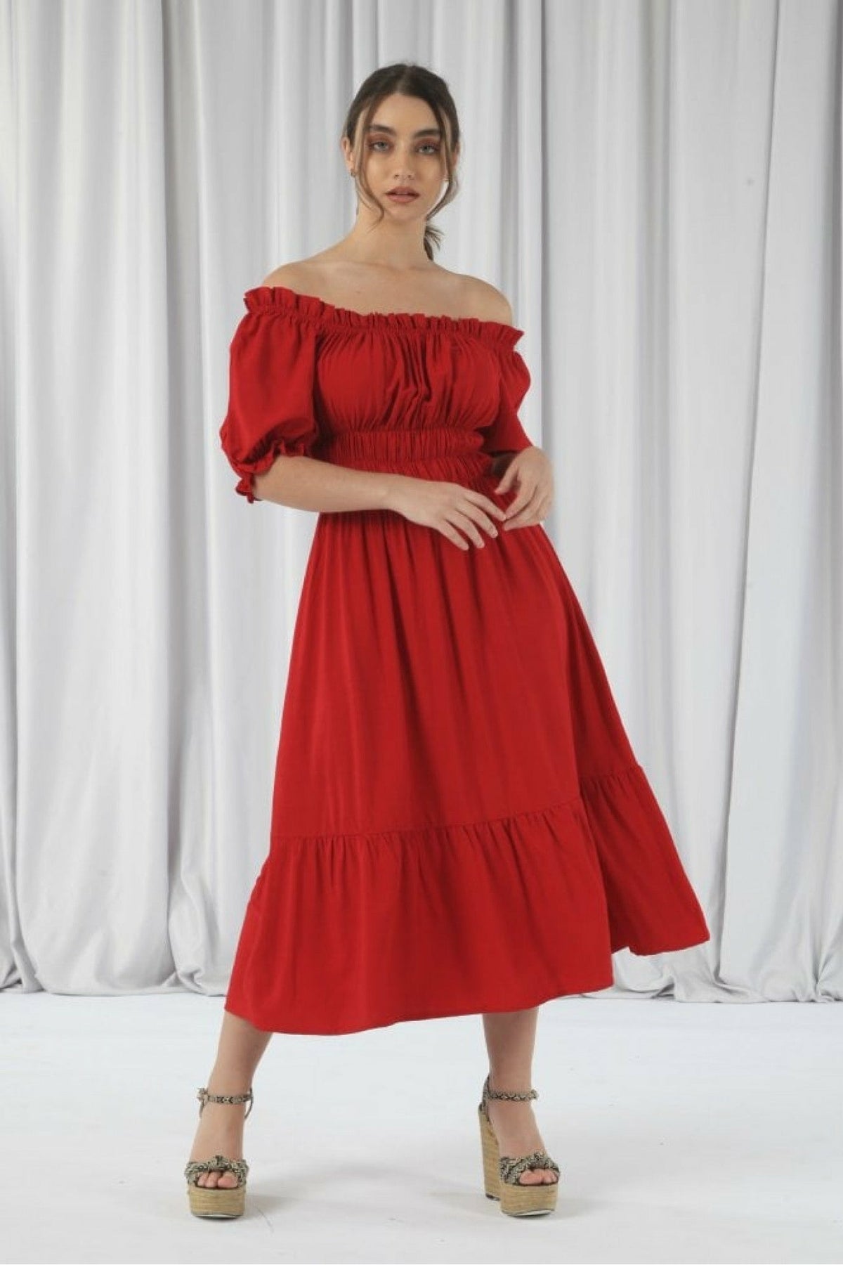 Red Bardot Midi Dress DR0000140