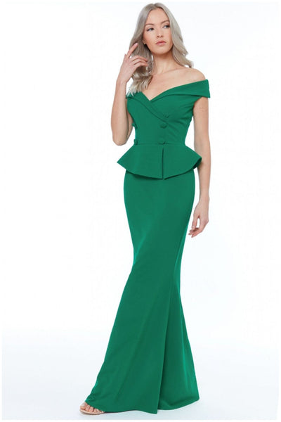 Vivid Emerald - Bardot Crossover Maxi Dress - Vividemerald by Goddiva