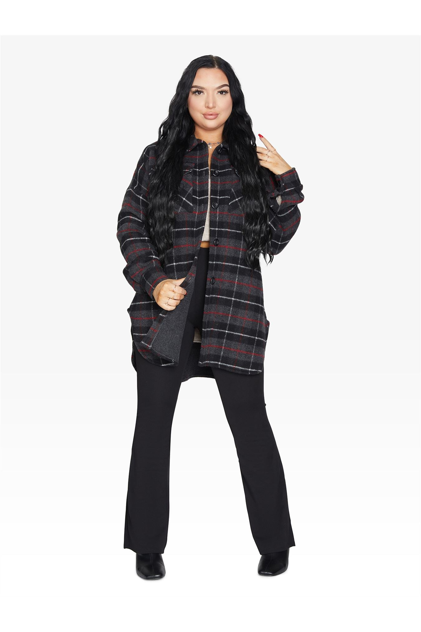 Oversized Nova Check Wool Blend Shacket De La Creme