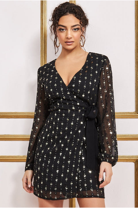 Wrap Over Sequin Mini - Black Gold DR3760