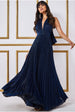 Goddiva Plunge Halterneck Sequin Lurex Maxi - Navy