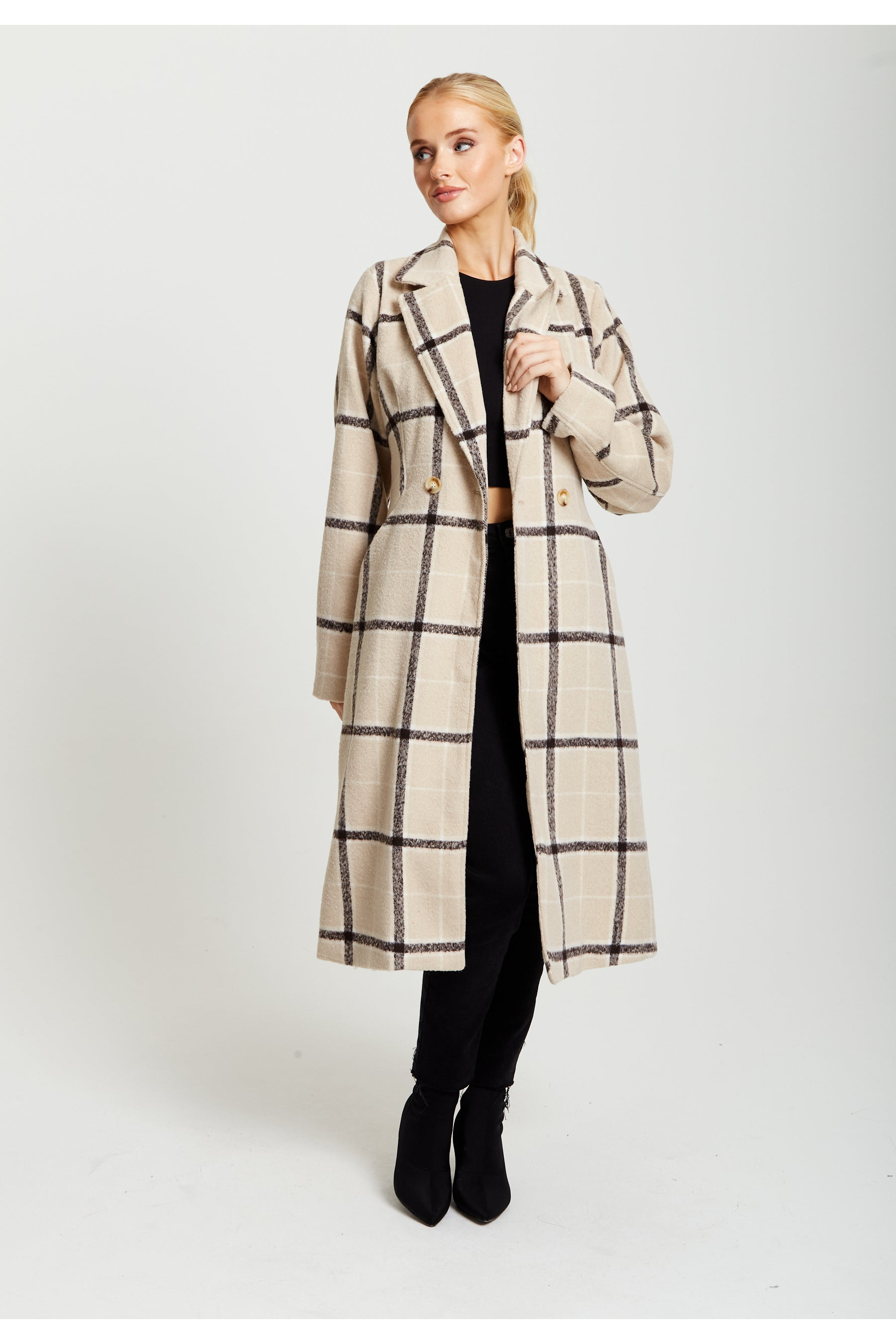 Longline Check Coat F5-168-LIQ22AW006