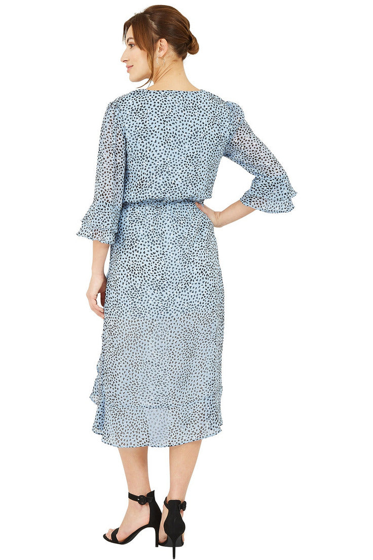 Recycled Blue Heart Spot Frill Wrap Dress YM2524A