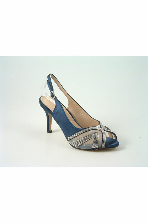 Sienna Navy Diamante Peep Toe Sling Back Mid Heel 2926