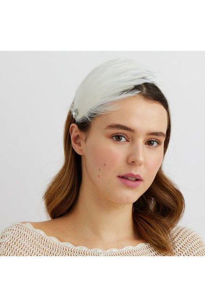 White - White Fascinator Headband With Feathers by QueenMee Accessories