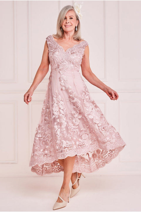 Scalloped Neck Lace Midi - Blush DR2702M