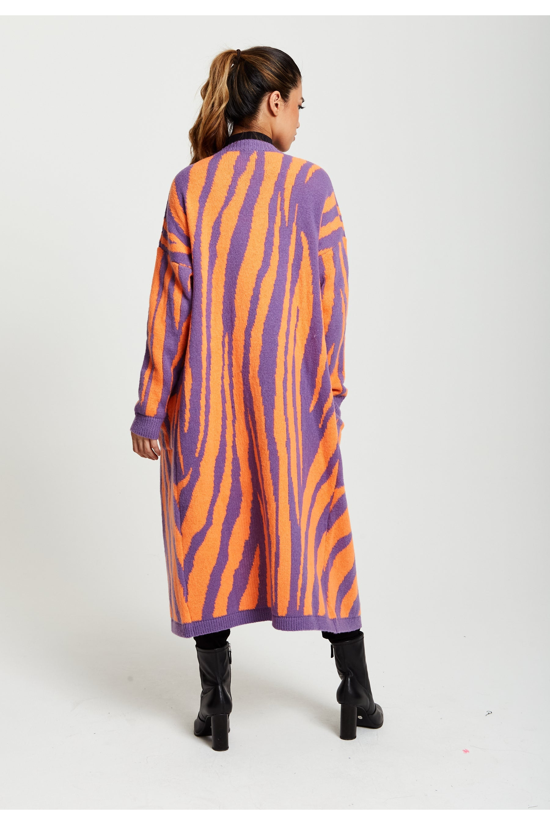 Longline Cardigan In Orange And Purple D1-LIQ220204