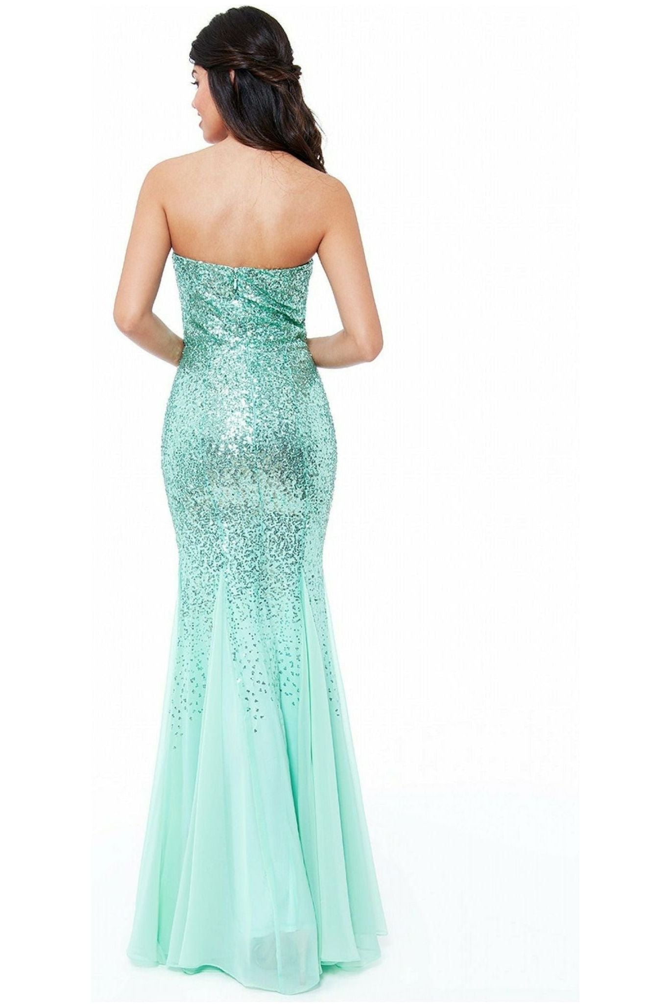 Bandeau Sequin & Chiffon Maxi With Scarf - Mint DR1049C