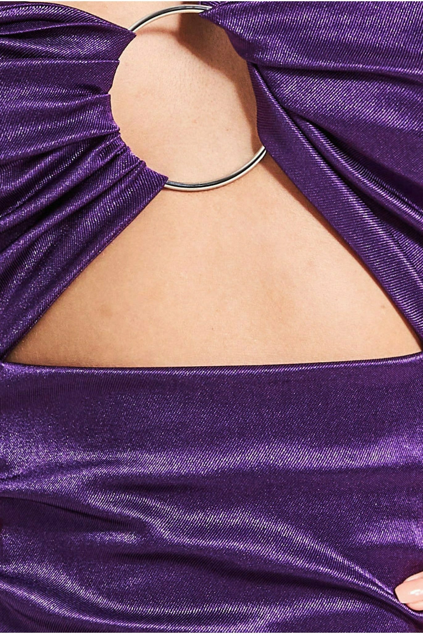 Ring Detail One Shoulder Ruched Midi - Purple DR3548