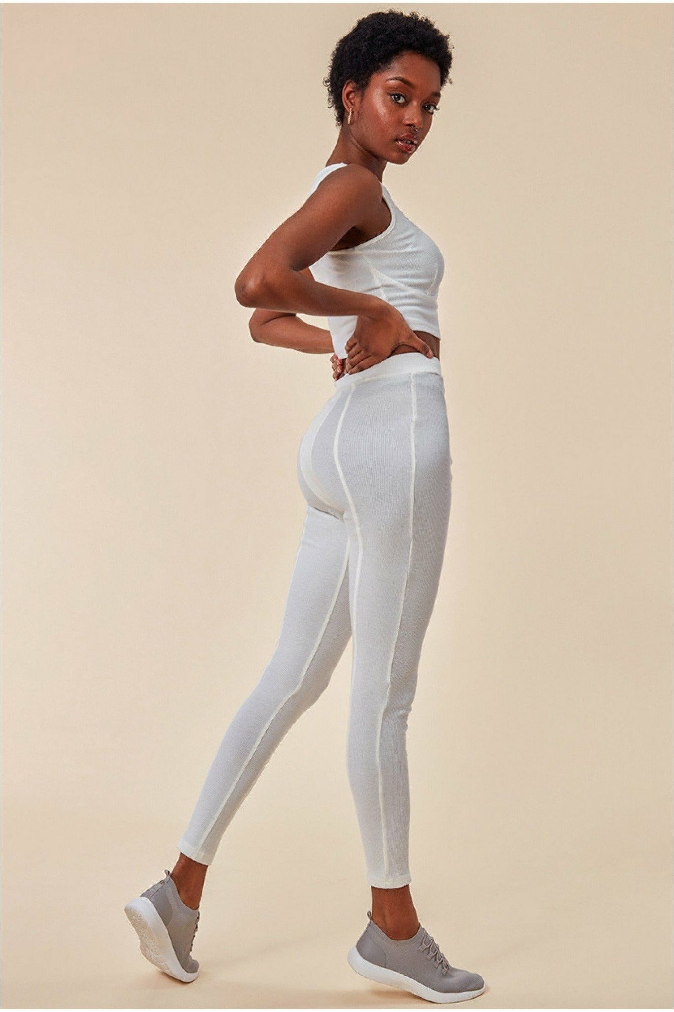 High Neck Crop Top With Leggings Set - White TS7