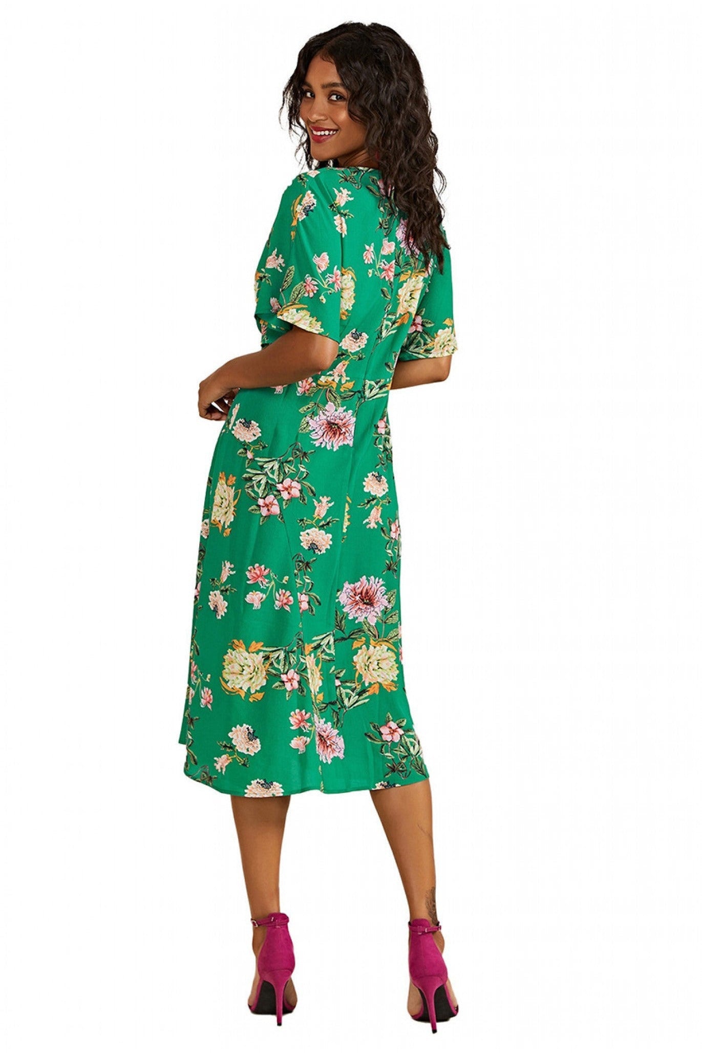 Green Floral Kimono Midi Dress YM3190009
