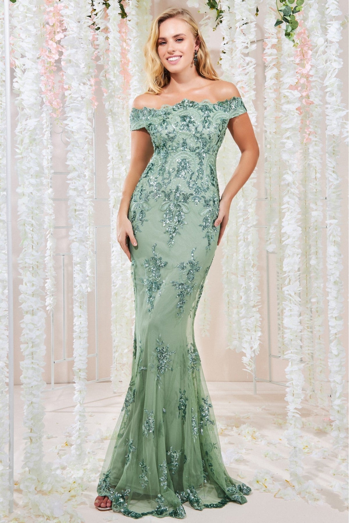 Bardot Sequin Embroidered Maxi Dress - Sage Green DR1254A