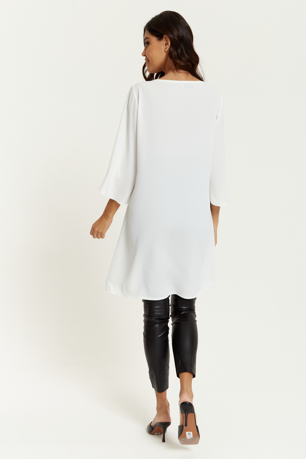 Oversized V Neck Tunic with Split Sleeves in White GLR FASHION NETWORKING