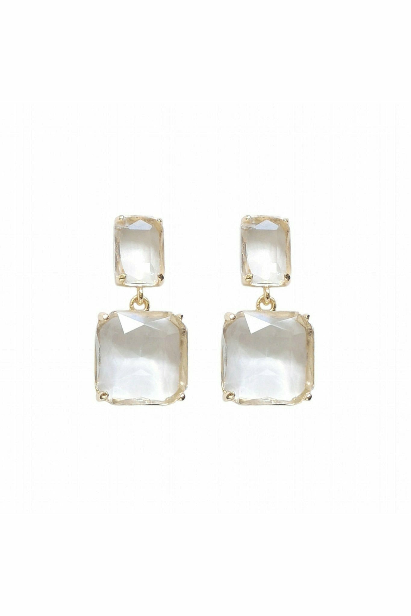 Twin Gem Earring In Gold With Clear Crystals LEN09G
