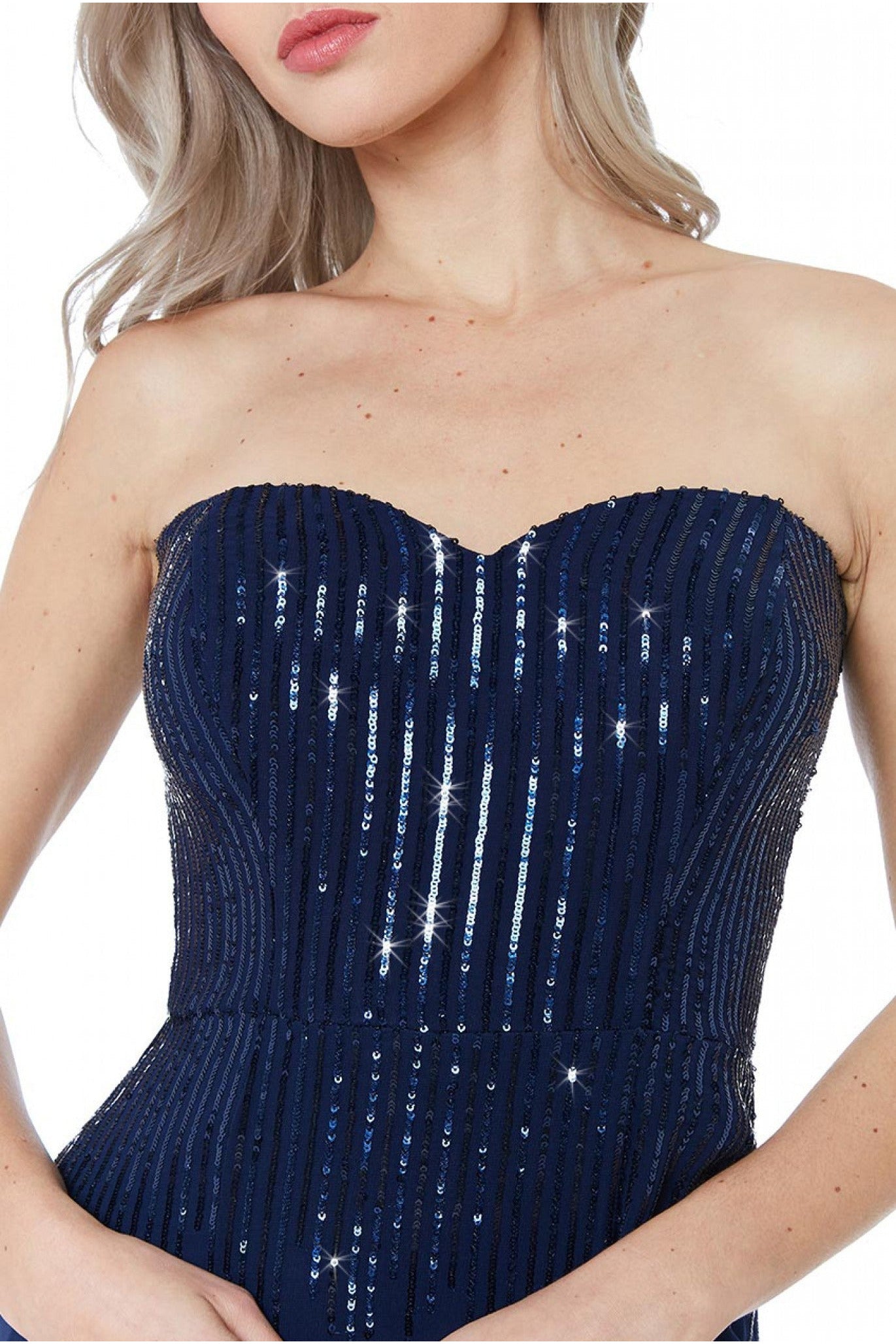 Sequin Bandeau Maxi Dress - Navy DR2051