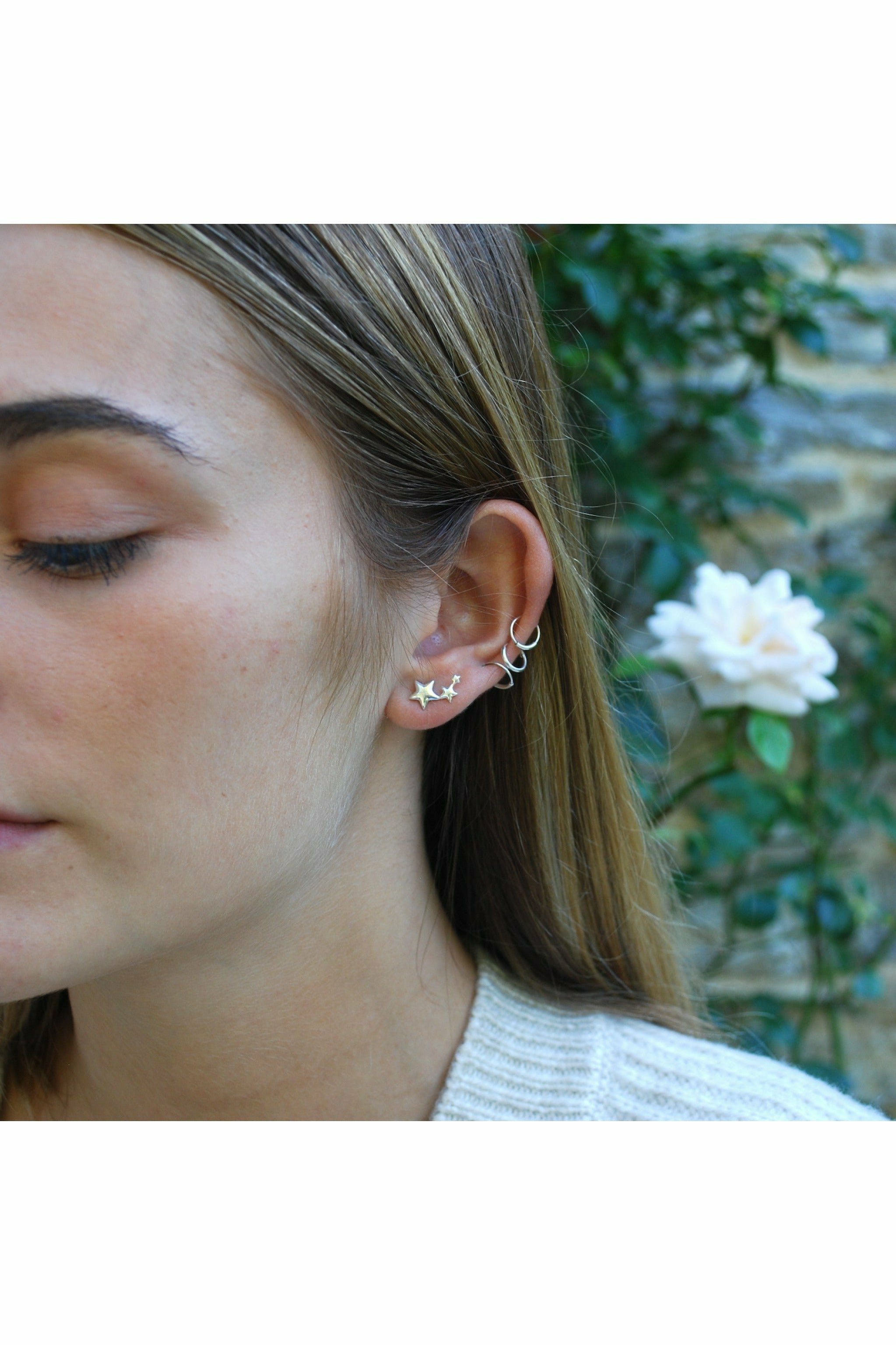 Shooting stars trio earring in sterling silver White Leaf
