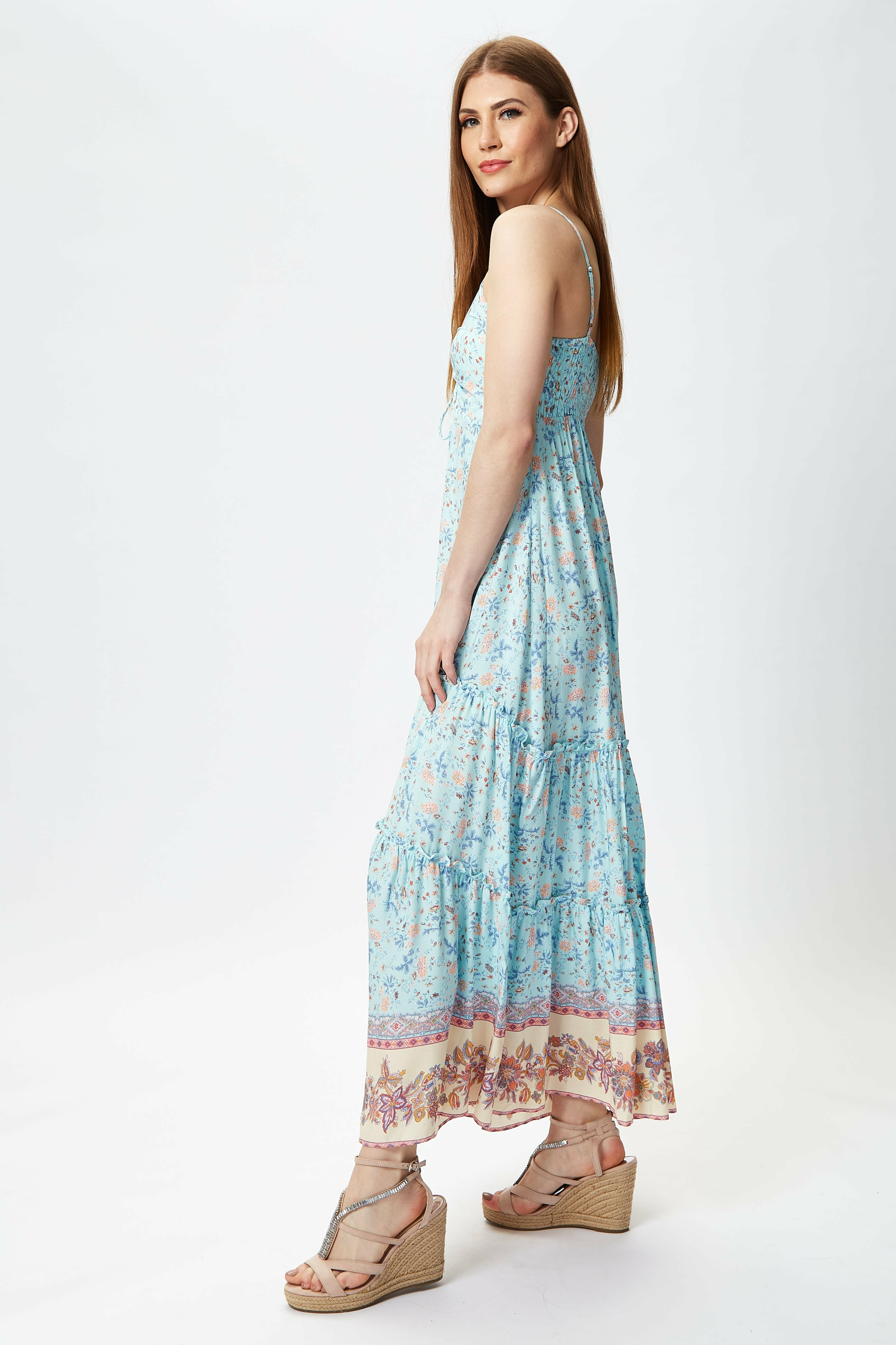 Light Blue Floral Cami Maxi Dress LQ21W0005