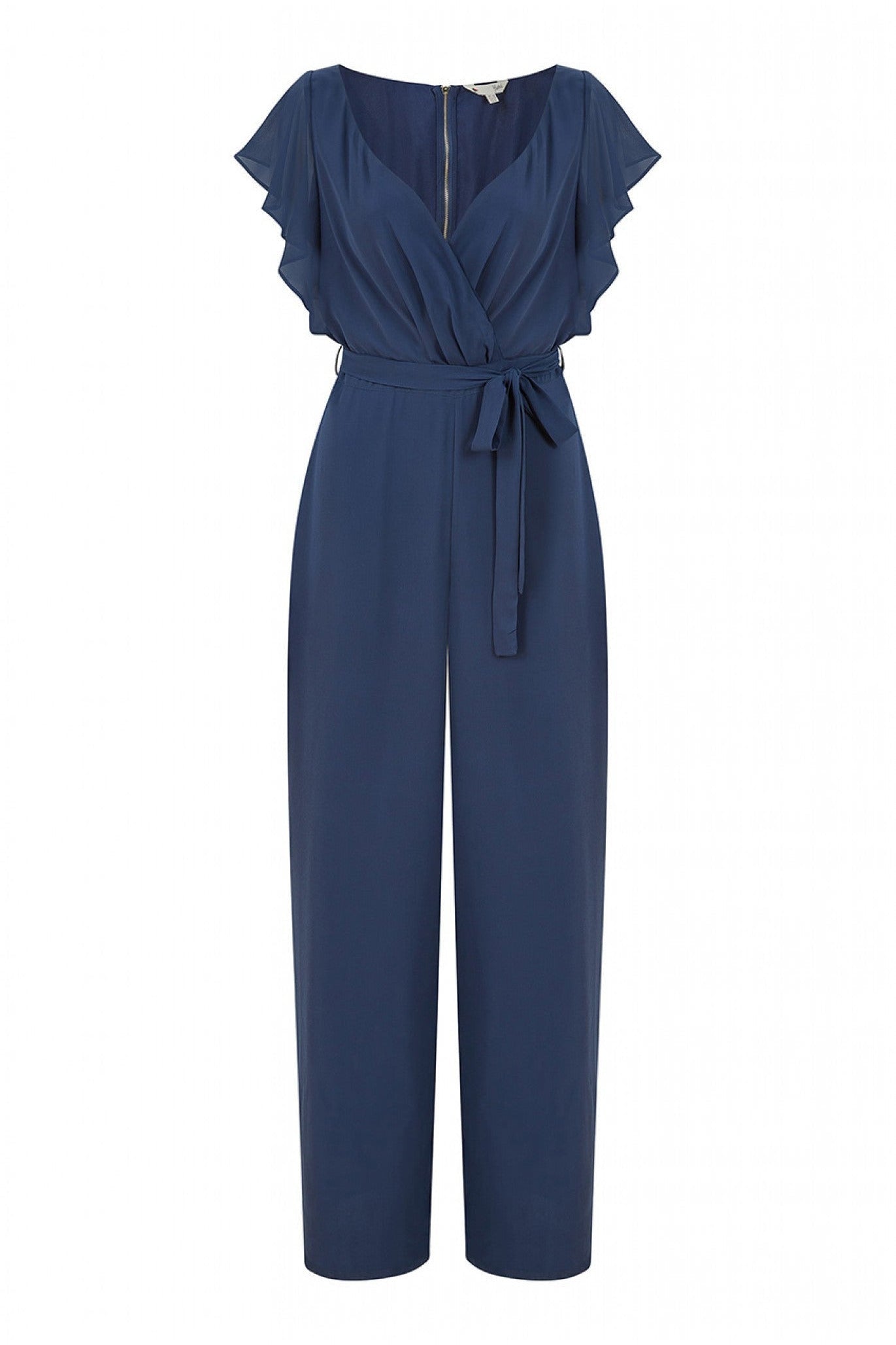 Navy Wrap Jumpsuit With Ruffle Sleeves YM3827027