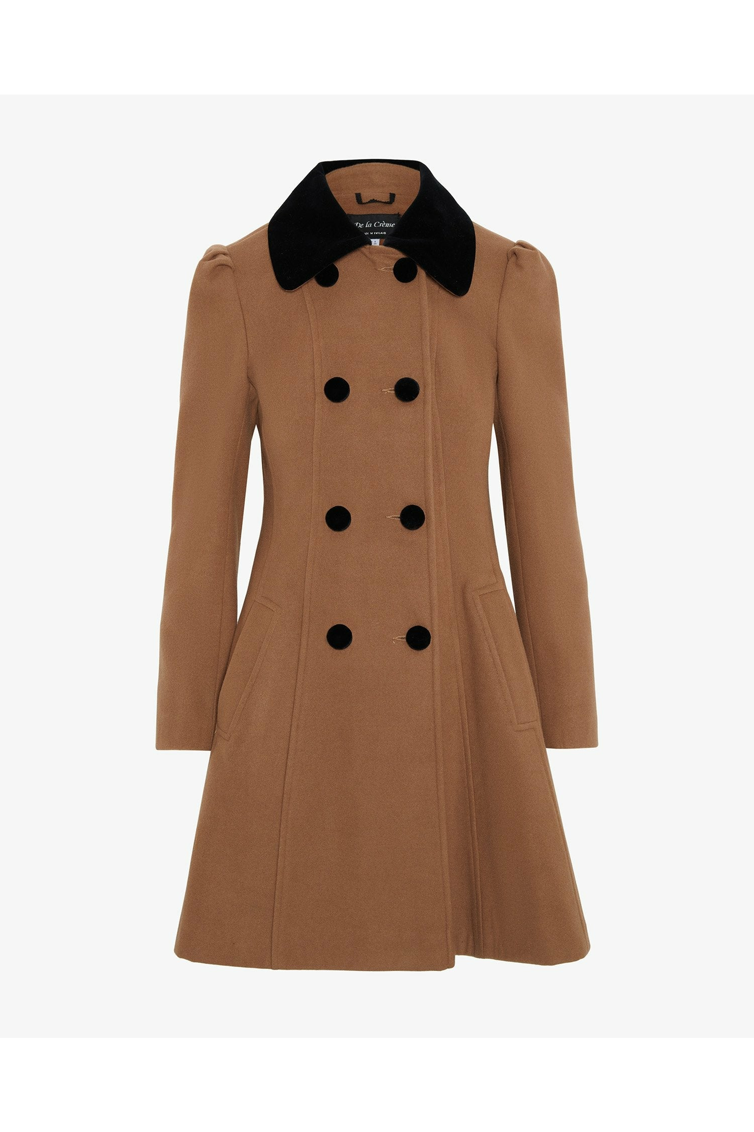 De La Creme Womens Double Breasted Velvet Trim Skater Coat De La Crème