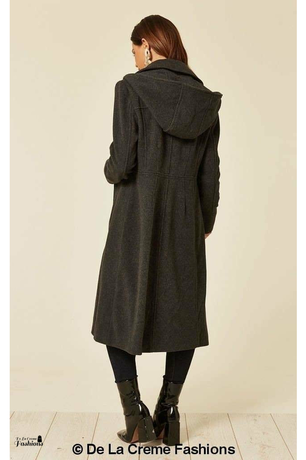Wool Blend Hooded Mid Length Coat 1704